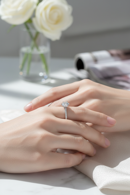Woman Wearing Solitaire Ring