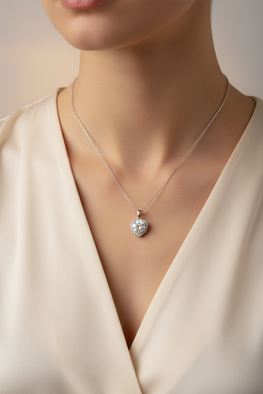 Woman wearing Round Halo Necklace