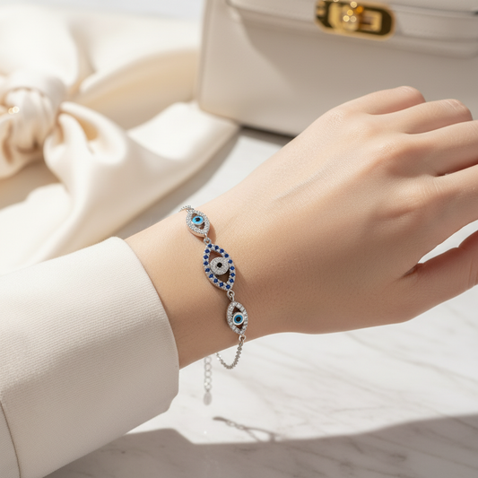 925 Sterling Silver Large Evil Eye Center Bracelet