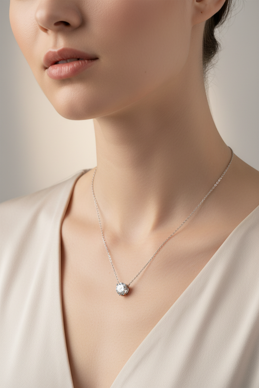 Woman wearing Solitaire Necklace