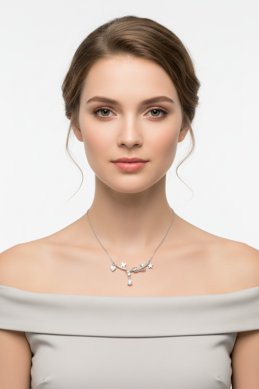 925 Sterling Silver Branch Charm Necklace worn by model