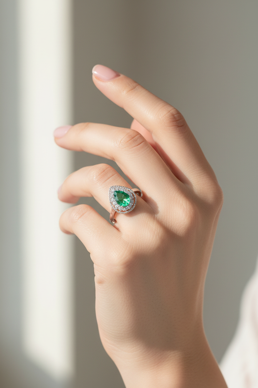 Woman Wearing Emerald Ring