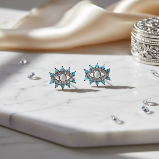 Sterling Silver Star Earrings on Marble Surface