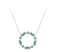 925 Sterling Silver Blue Cubic Zirconia Circle Wreath Necklace