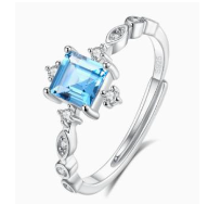 Sterling Silver Blue Topaz Ring with Twisted Vine Band