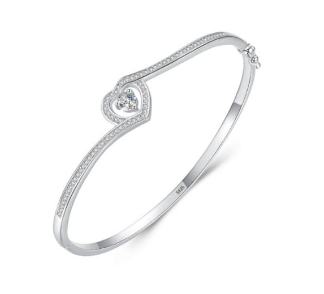 Delicate Heart Bangle Bracelet in Sterling Silver