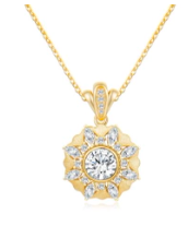 18K Gold Plated Sterling Silver Floral Halo Necklace with Cubic Zirconia