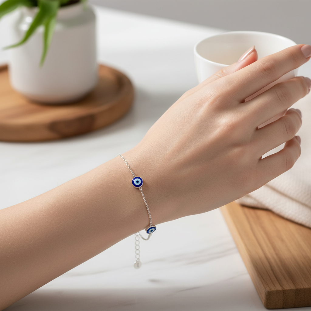 925 Sterling Silver Triple Evil Eye Bracelet