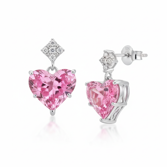 Pink Heart Earrings - White Background