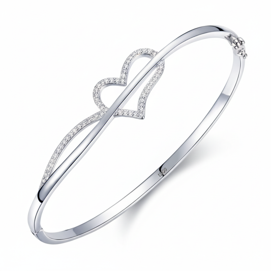 925 Sterling Silver Heart Crystal Bracelet - White Background