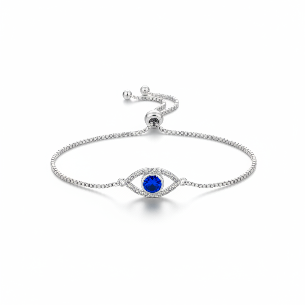 925 Sterling Silver Evil Eye Bracelet - Blue