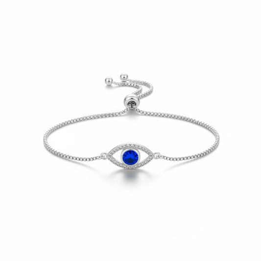 925 Sterling Silver Evil Eye Bracelet - Blue