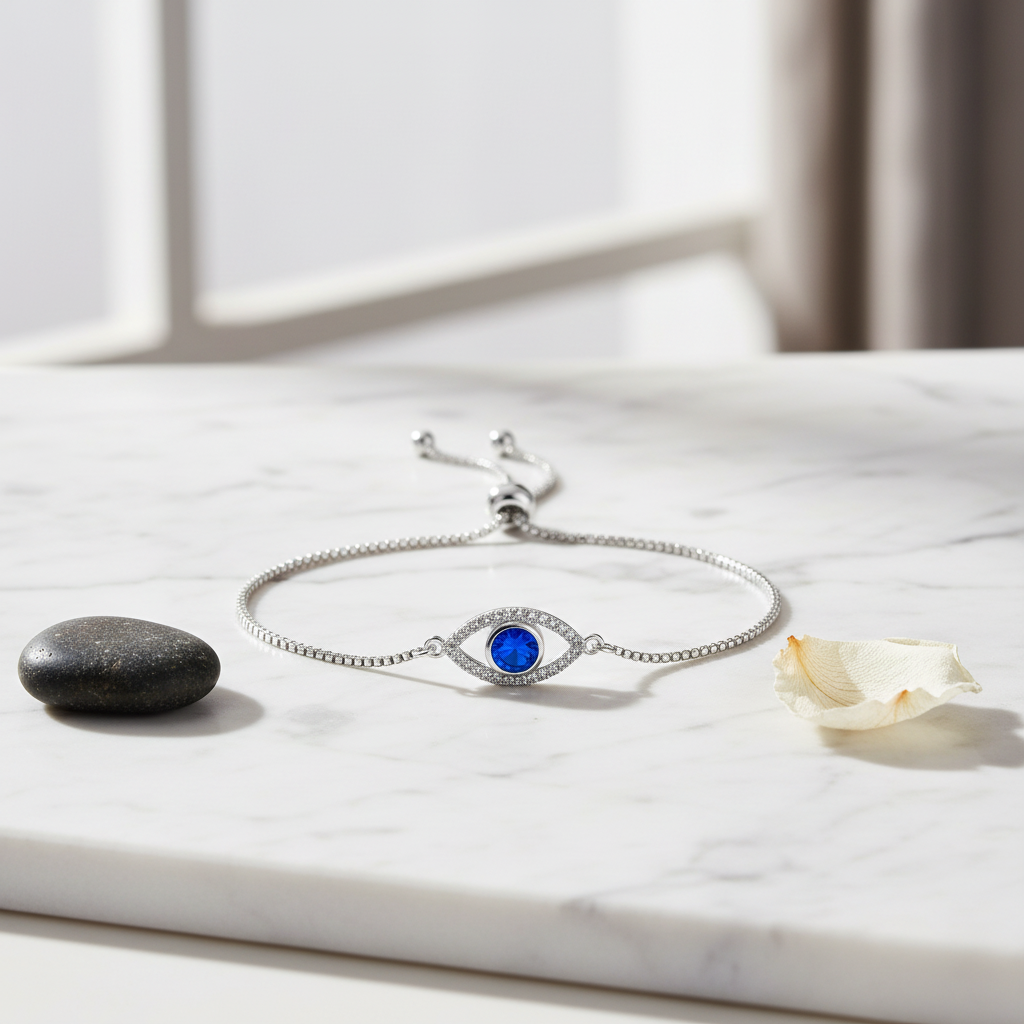 925 Sterling Silver Evil Eye Bracelet - Blue