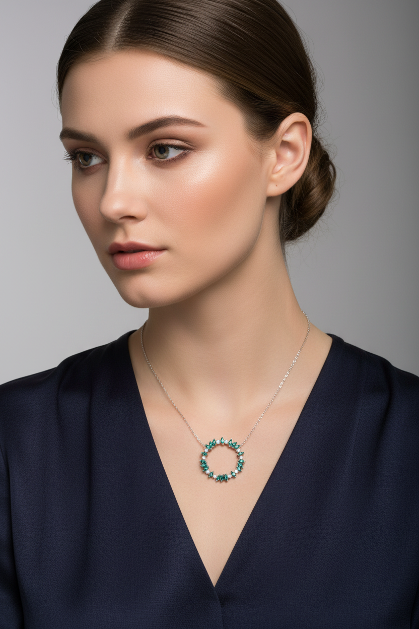 Woman wearing Circle Wreath Necklace
