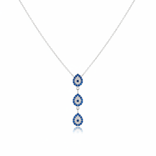 925 Sterling Silver Triple Blue Cubic Zirconia Drop Necklace