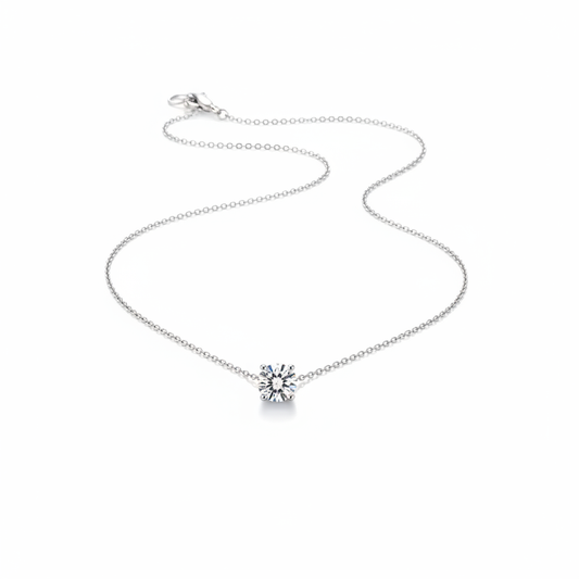 925 Sterling Silver Cubic Zirconia Solitaire Necklace 6.5mm
