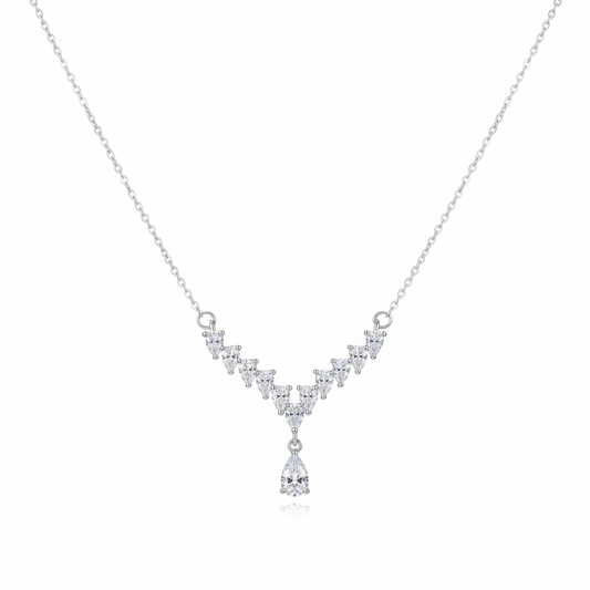 925 Sterling Silver Teardrop Diamond Necklace