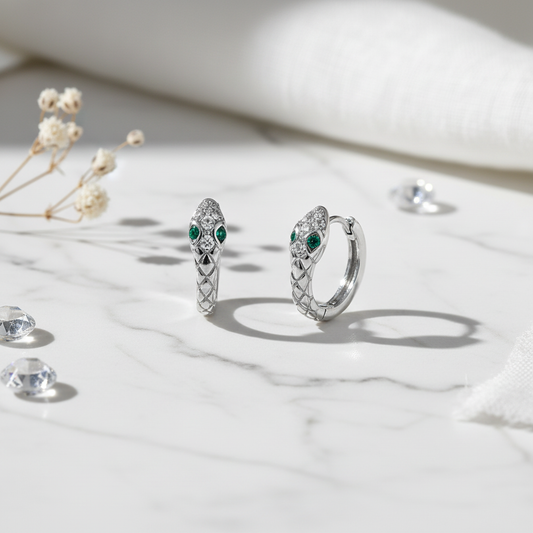 925 Sterling Silver Crystal Hoop Earrings - Flat Lay