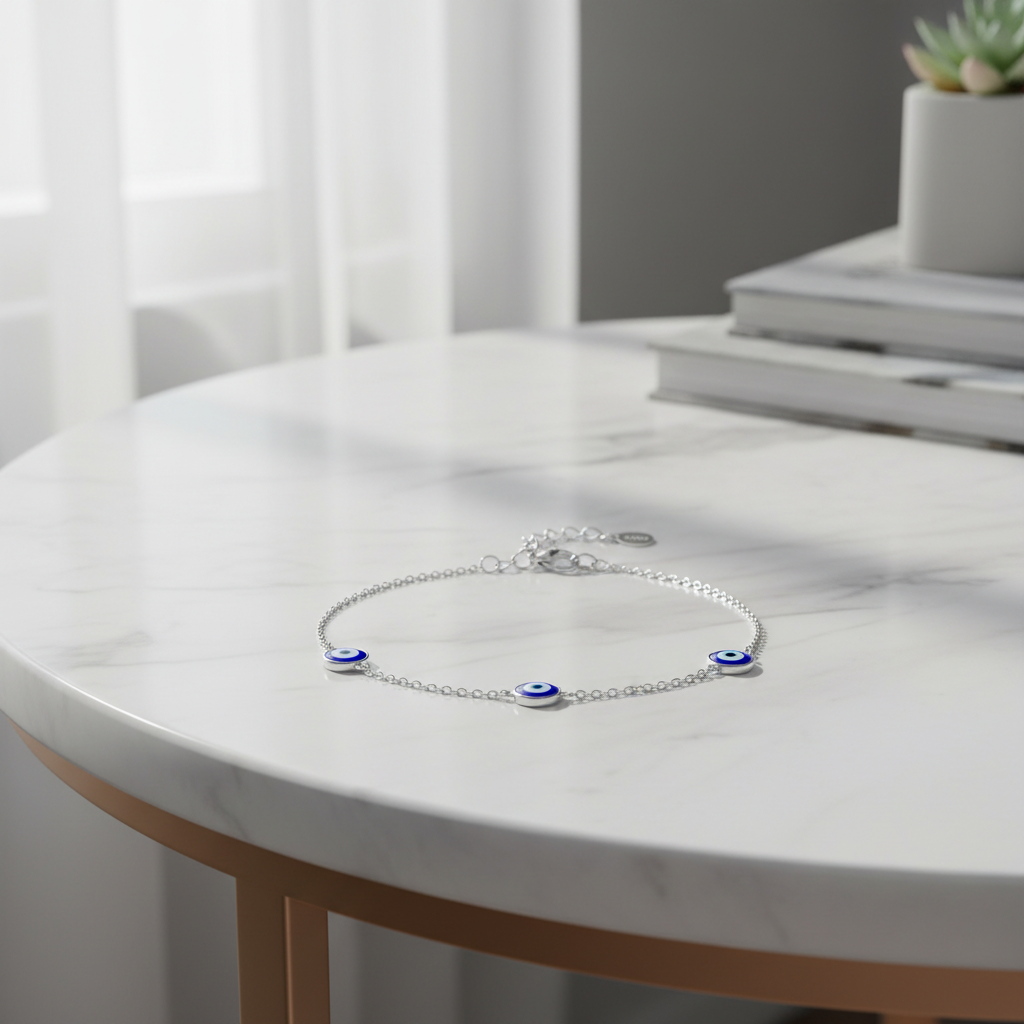 925 Sterling Silver Triple Evil Eye Bracelet