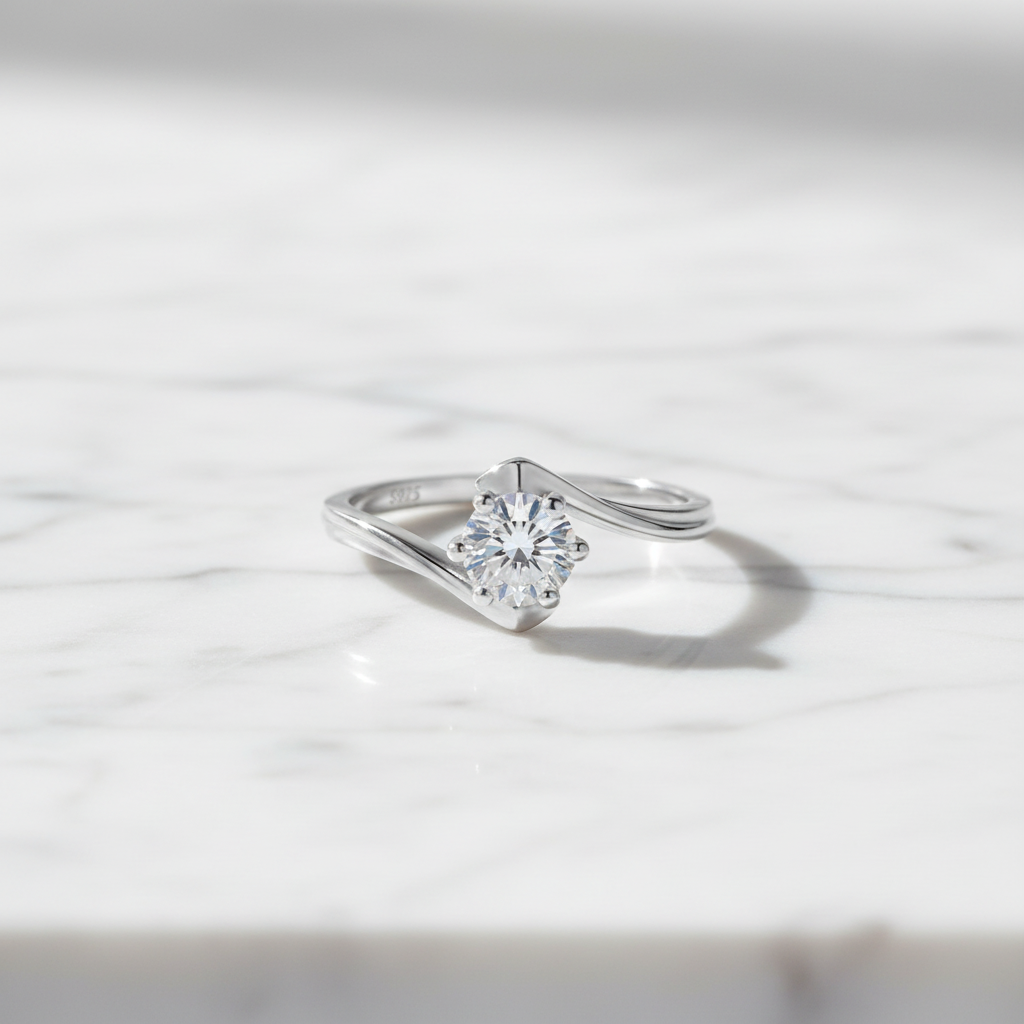 Sterling silver ring on marble table