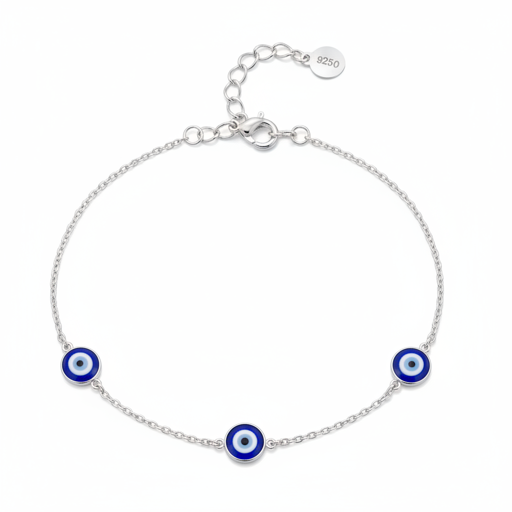 925 Sterling Silver Triple Evil Eye Bracelet