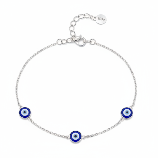 925 Sterling Silver Triple Evil Eye Bracelet