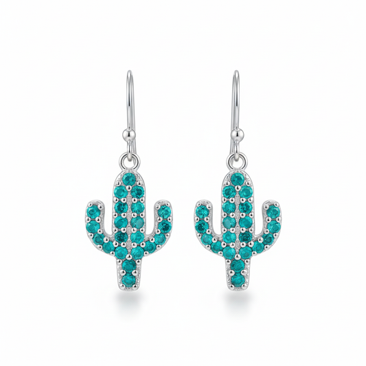 Sterling Silver Cactus Earrings - White Background