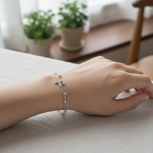 925 Sterling Silver Cross Charm Bracelet