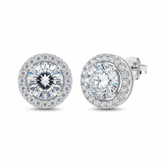 925 Sterling Silver Round Crystal Stud Earrings - White Background