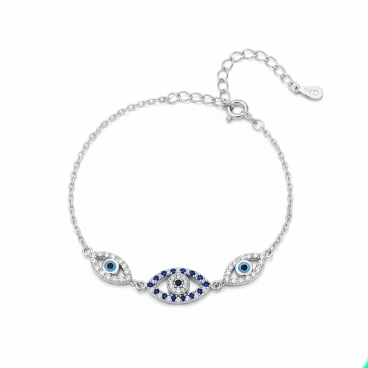 925 Sterling Silver Large Evil Eye Center Bracelet