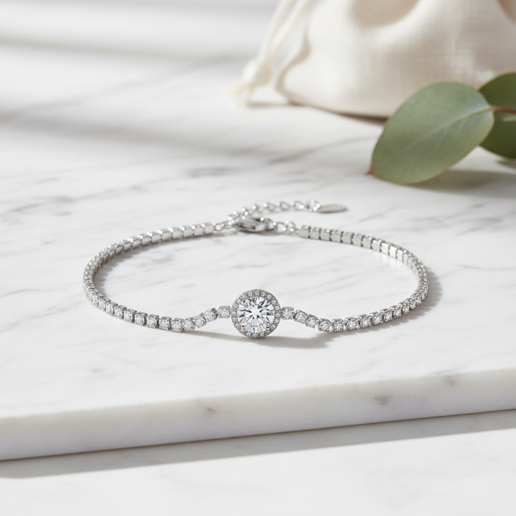 925 Sterling Silver Cubic Zirconia Solitaire Bracelet