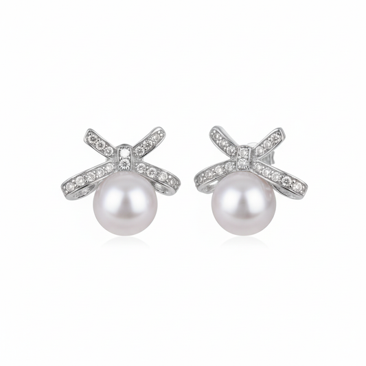 Sterling Silver Bow Earrings - White Background