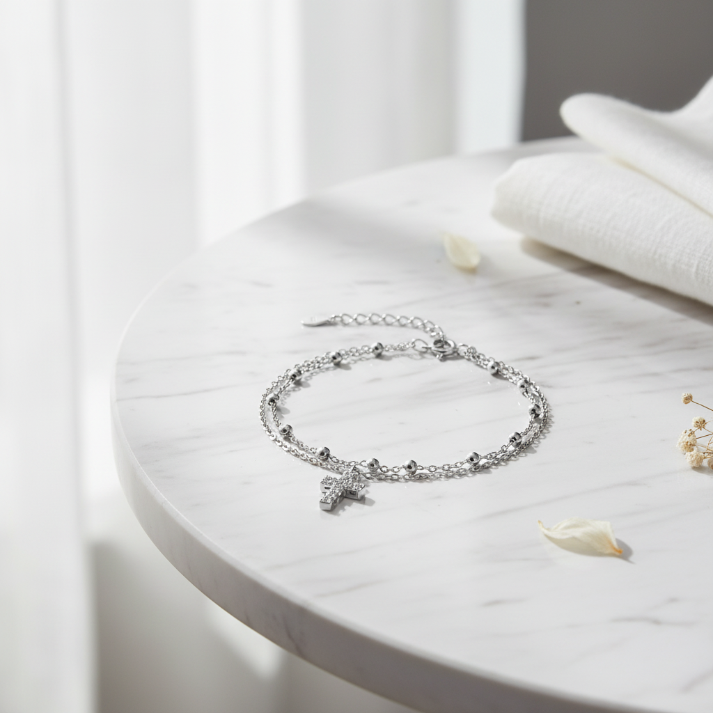 925 Sterling Silver Cross Charm Bracelet