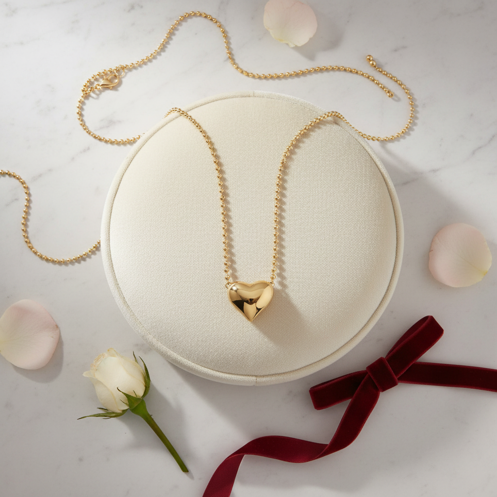 Gold Heart Necklace flat lay