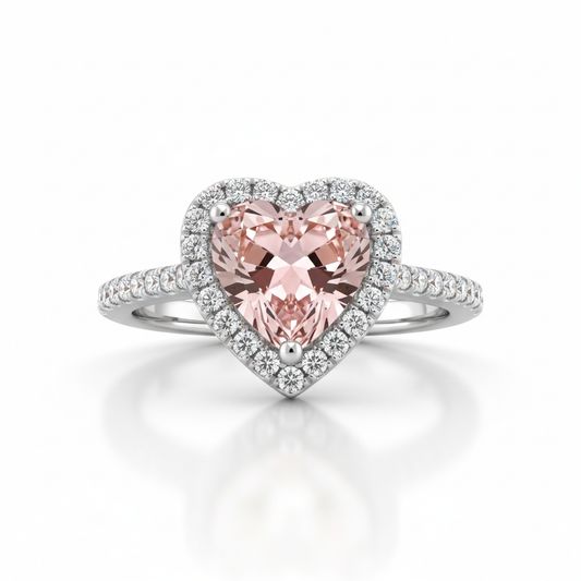 Sterling Silver Pink Heart Halo Ring close-up macro shot