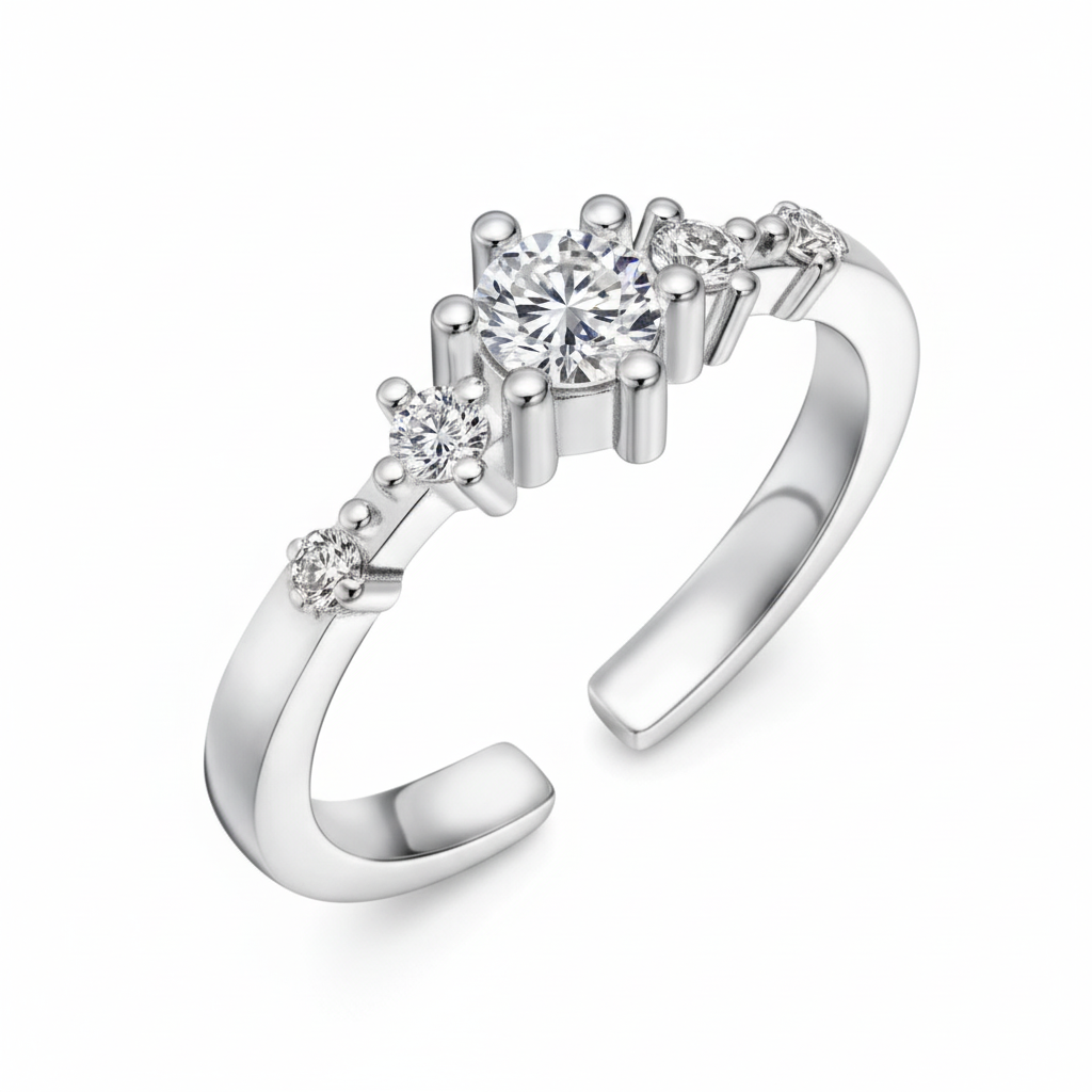 Adjustable CZ Ring White Background