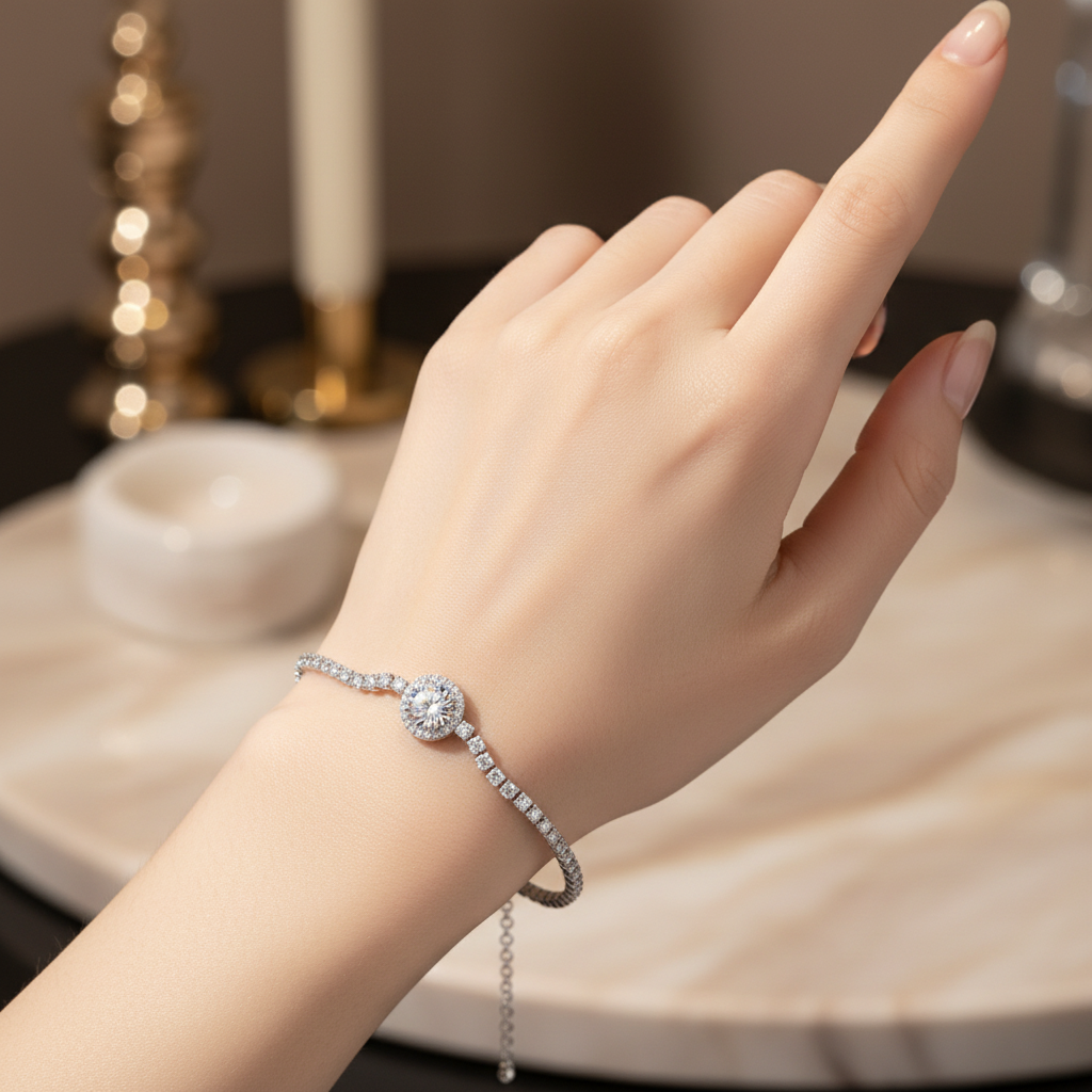925 Sterling Silver Cubic Zirconia Solitaire Bracelet