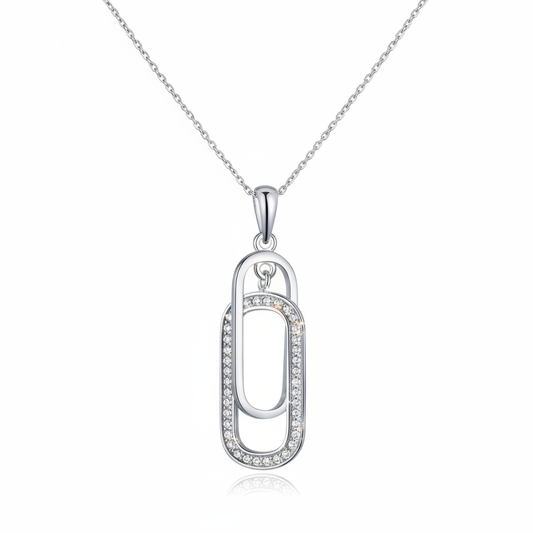 925 Sterling Silver Rectangular Link Cubic Zirconia Necklace