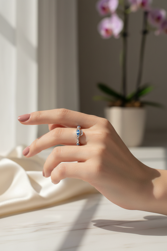 Woman Wearing Hamsa Ring