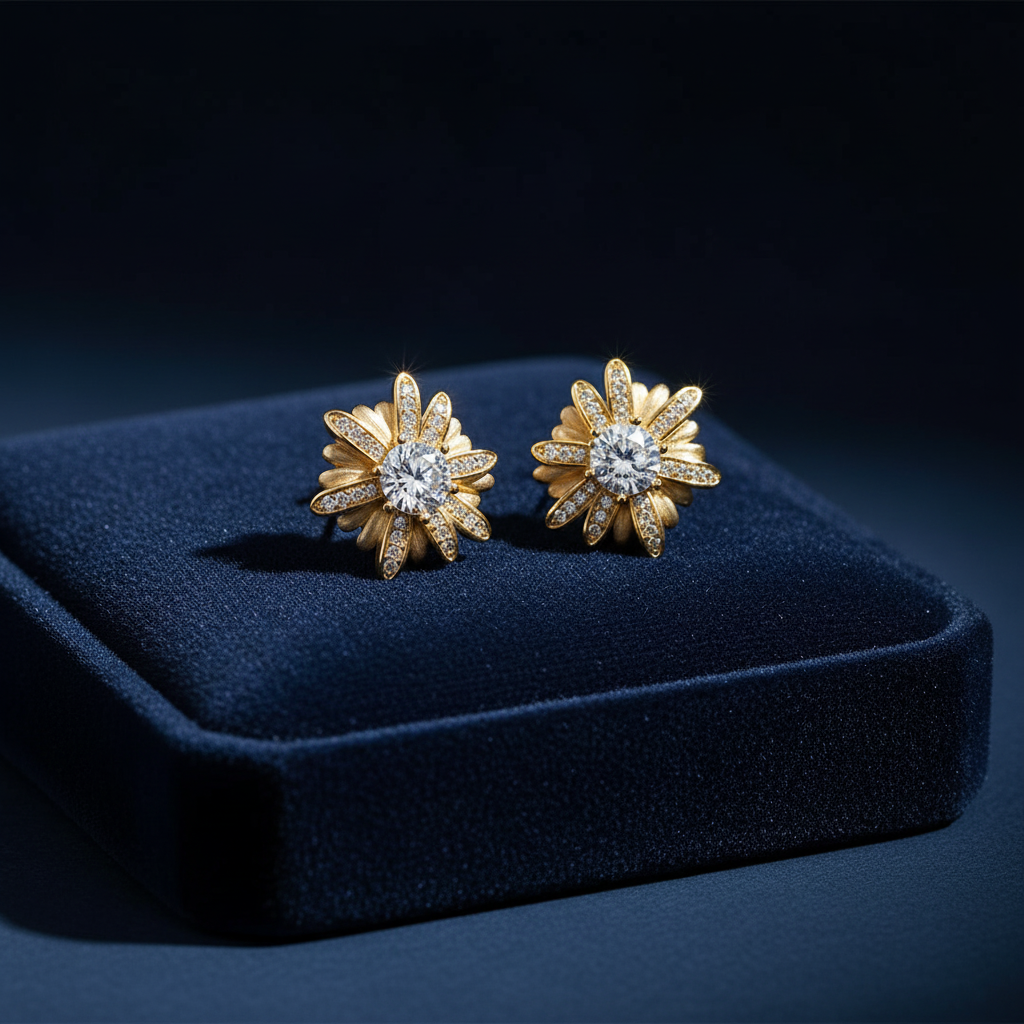 Gold Starburst Diamond Stud Earrings - Navy Velvet