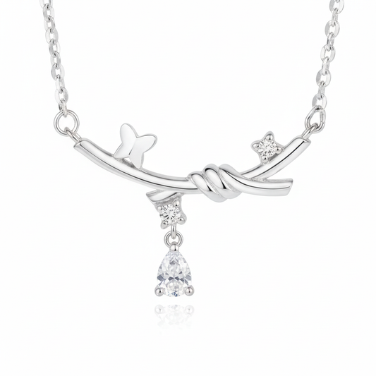 925 Sterling Silver Branch Charm Necklace close-up macro detail