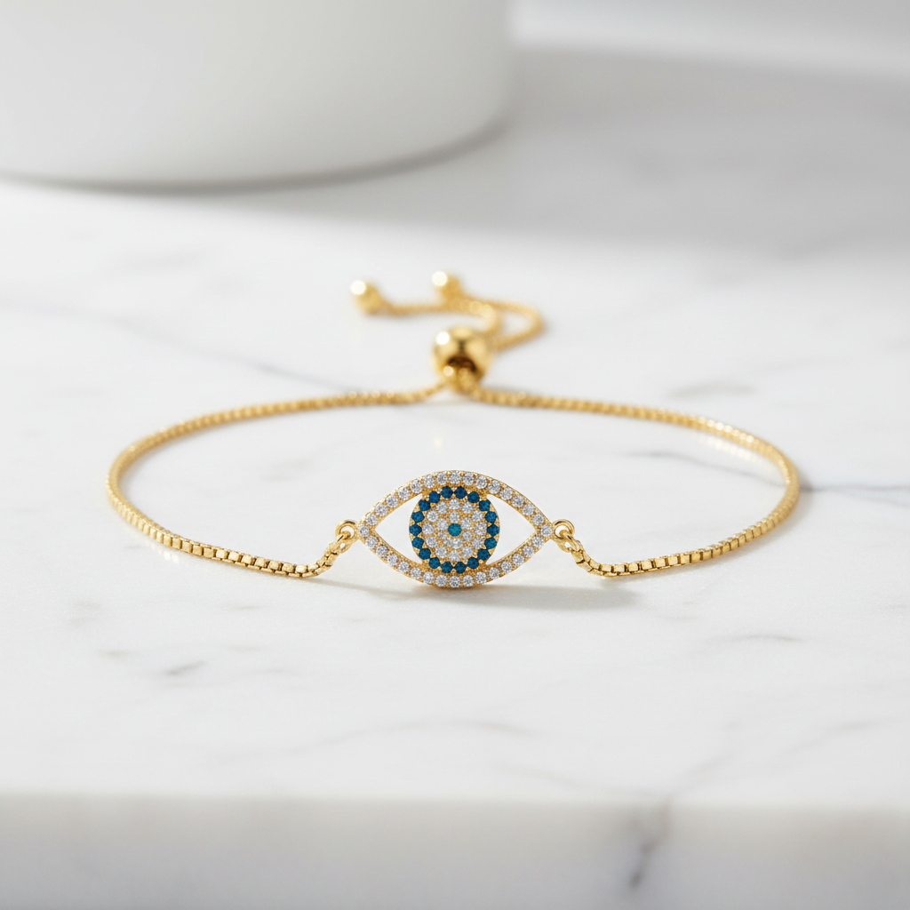 925 Sterling Silver Evil Eye Bracelet Gold - Luxury Product Photo