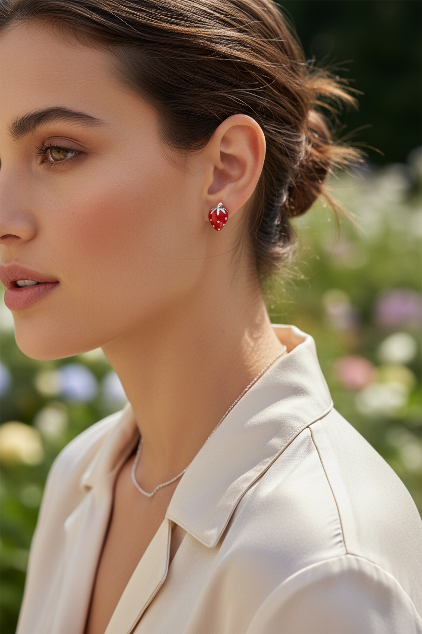 925 Sterling Silver Strawberry Stud Earrings - Lifestyle