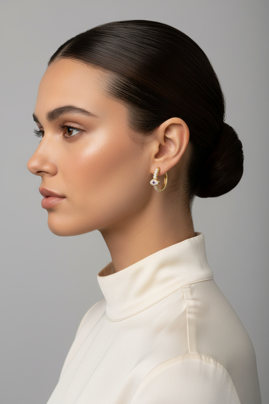 Woman Wearing Gold Hoop Earrings - Editorial