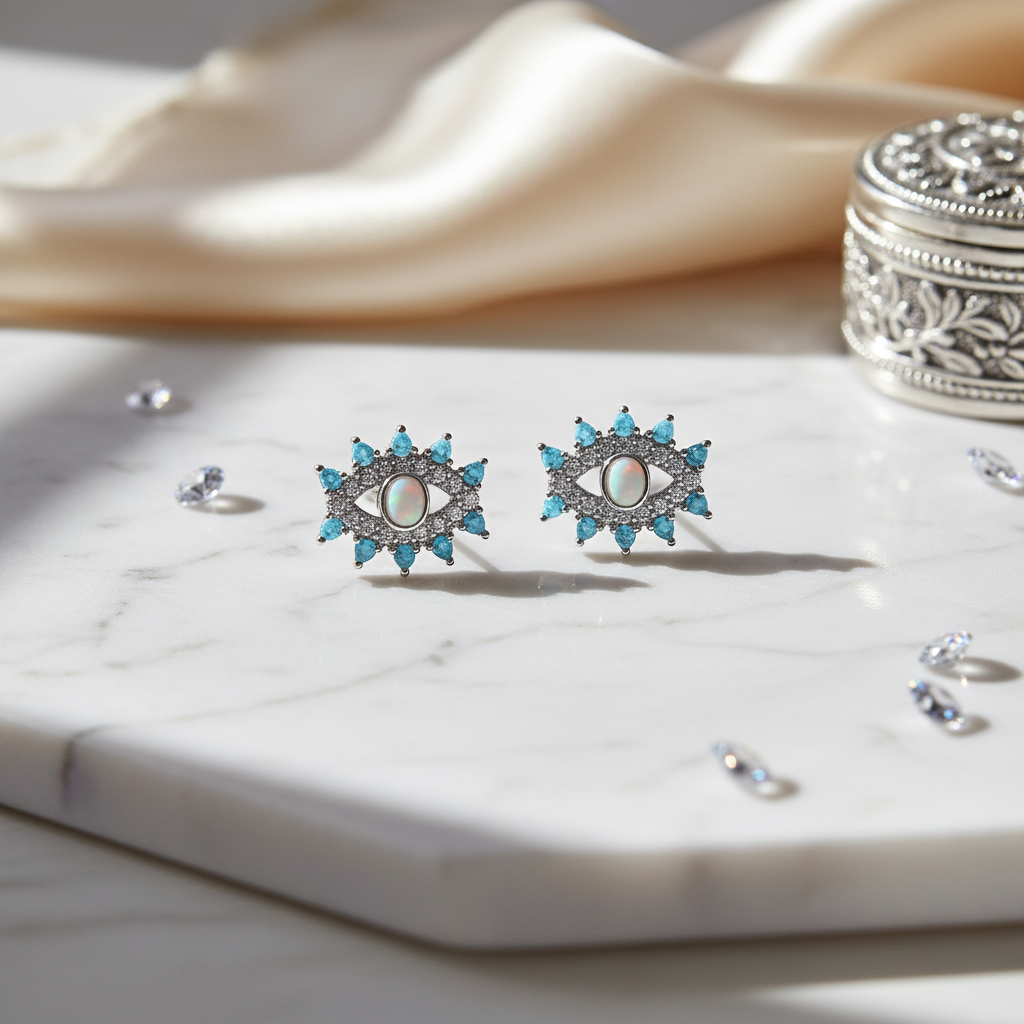 Sterling Silver Star Earrings on Marble Surface