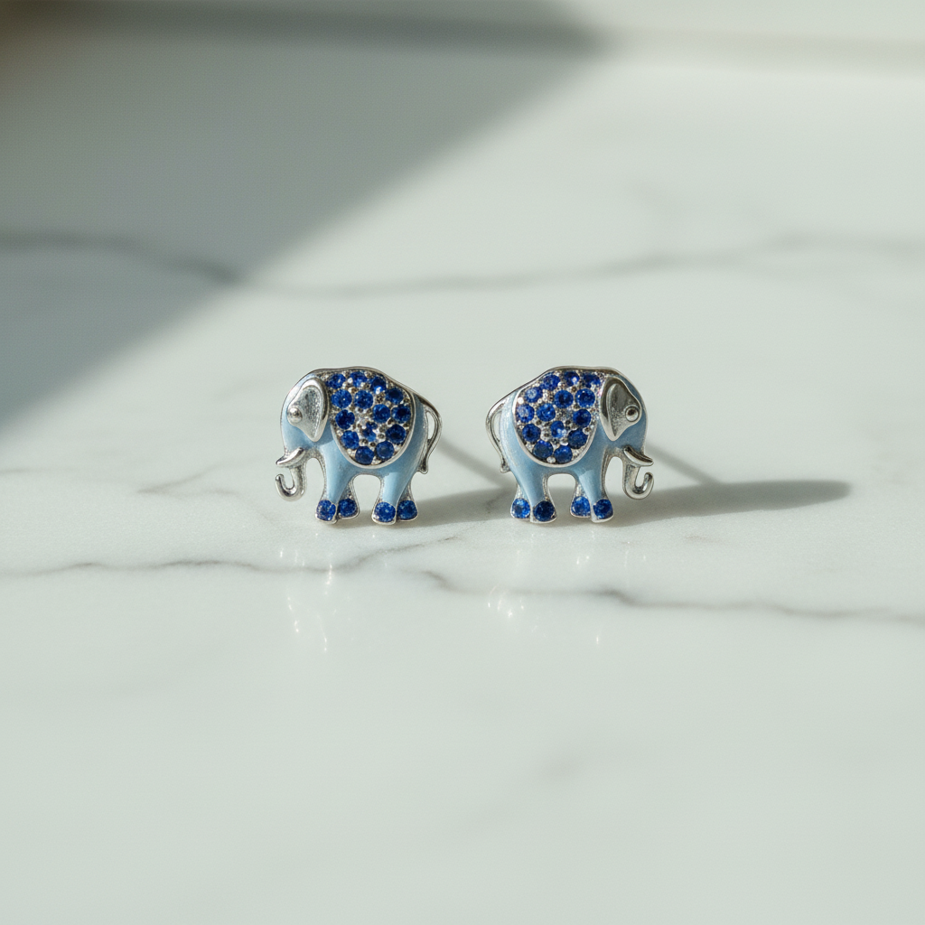 925 Sterling Silver Blue Crystal Stud Earrings - Flat Lay