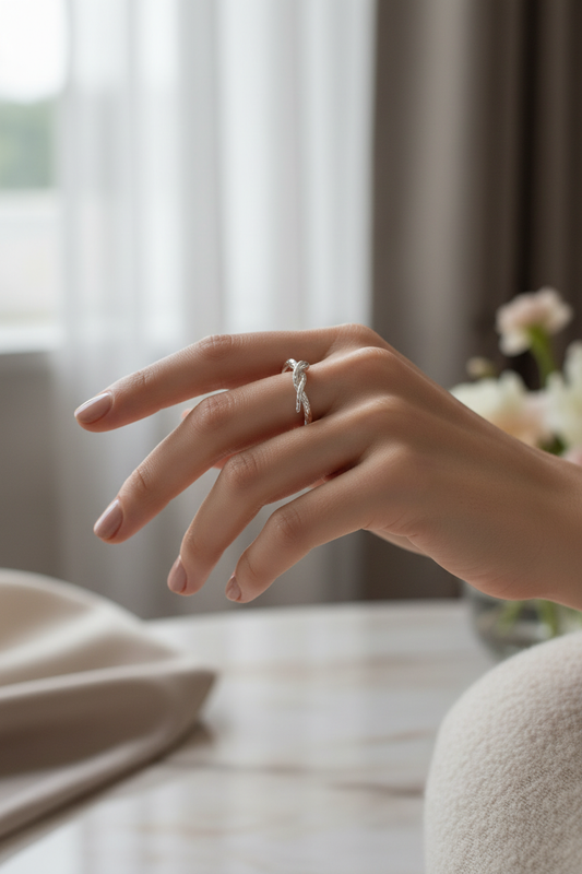 Woman Wearing Twisted Rope Ring