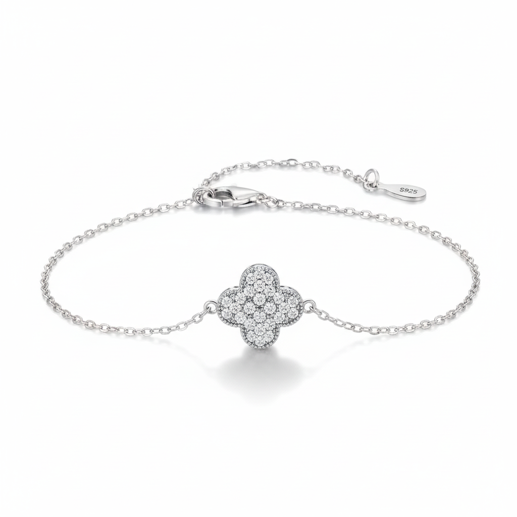 Silver Clover Bracelet - White Background