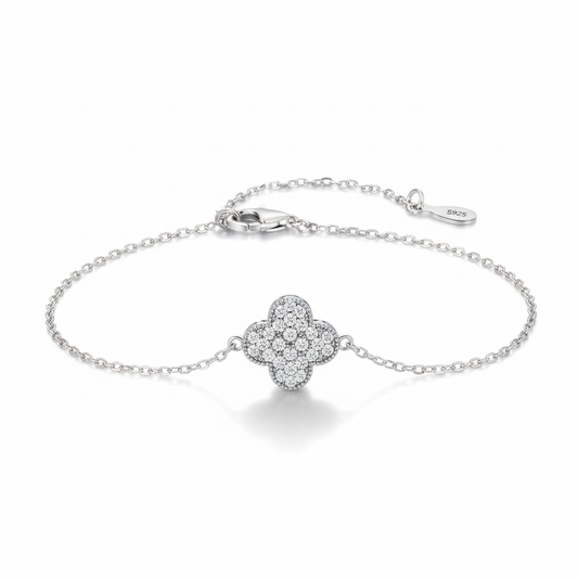 Silver Clover Bracelet - White Background